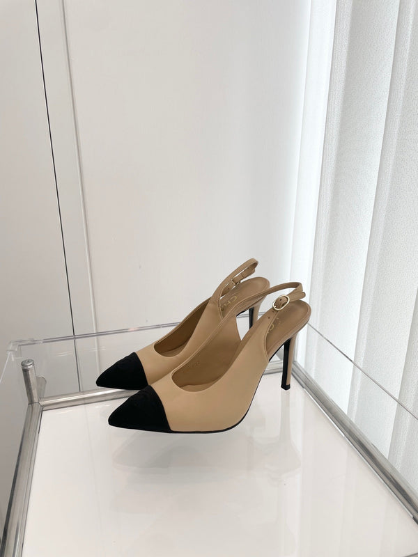 CC Slingback 95mm Beige Agnello e Tessuto Denim