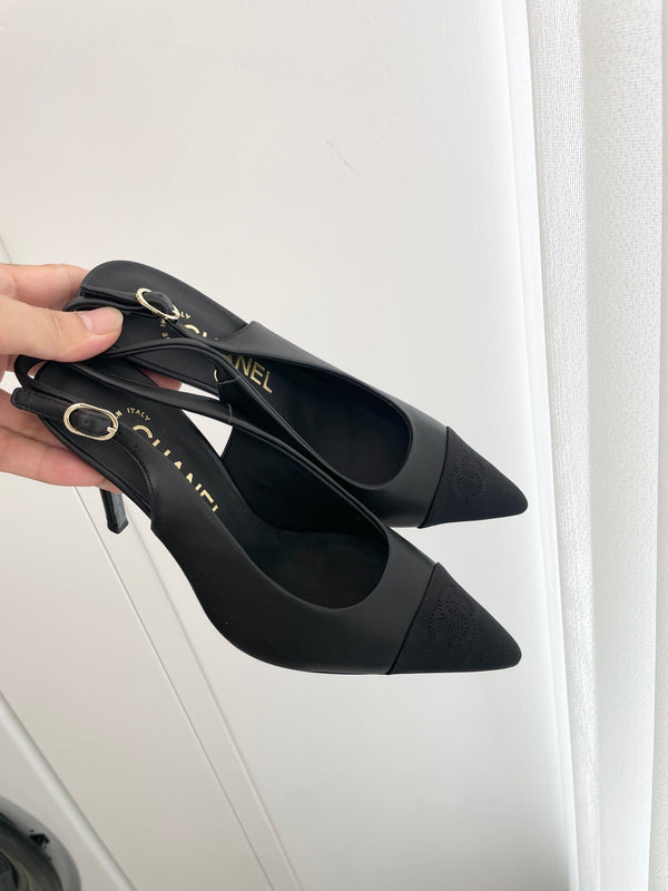 CC Slingback 95mm Black Lambskin And Denim Fabric