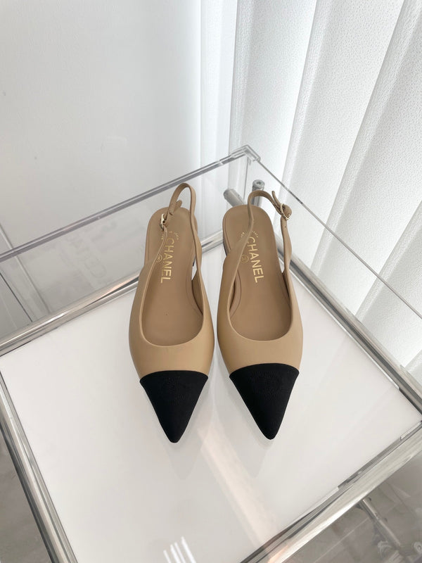 CC Slingback 15mm Beige Lambskin And Denim Fabric