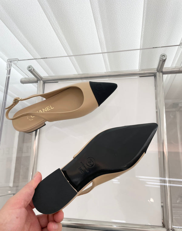 CC Slingback 15mm Beige Lambskin And Denim Fabric