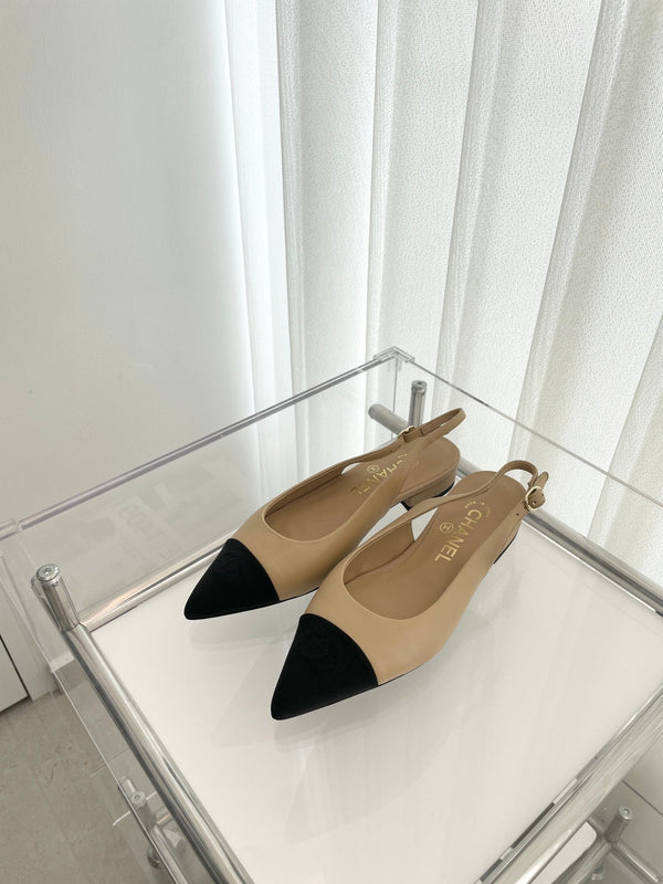 CC Slingback 15mm Beige Lambskin And Denim Fabric