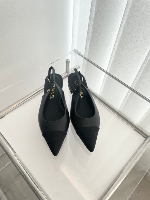 CC Slingback 15mm in pelle di agnello nera e tessuto denim