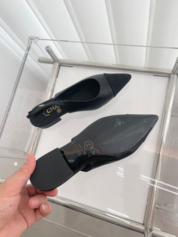 CC Slingback 15mm in pelle di agnello nera e tessuto denim