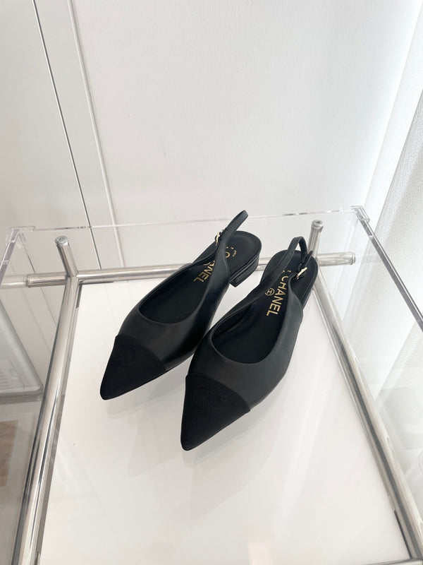 CC Slingback 15mm in pelle di agnello nera e tessuto denim