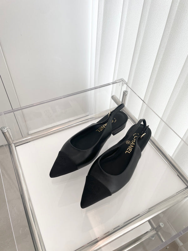 CC Slingback 15mm in pelle di agnello nera e tessuto denim