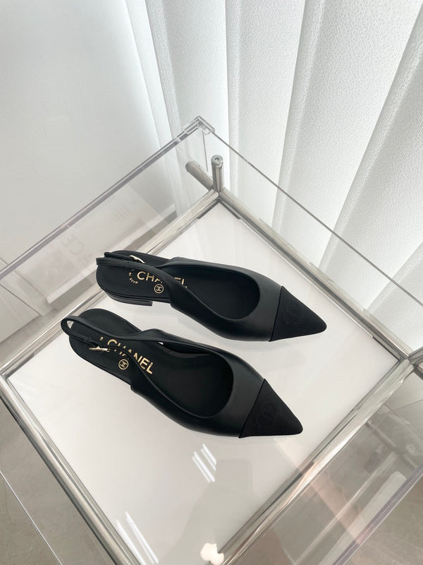 CC Slingback 15mm in pelle di agnello nera e tessuto denim