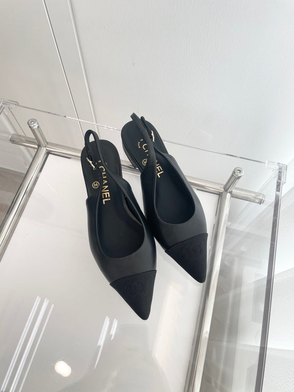 CC Slingback 15mm in pelle di agnello nera e tessuto denim