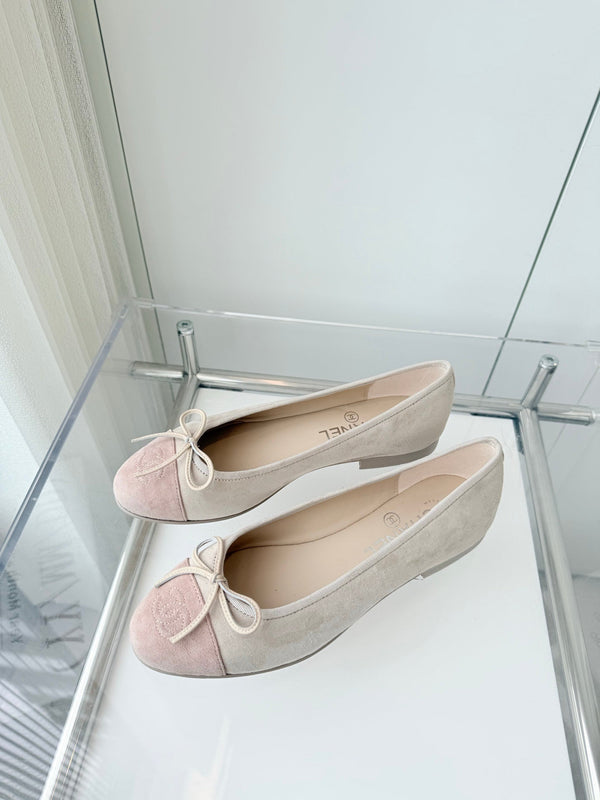 CC Ballet Flat Beige Gray mix Pink Pastel Suede 238764