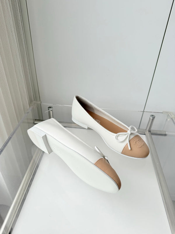Chanel 2026 Ballet Flat Beige White Lambskin 697405