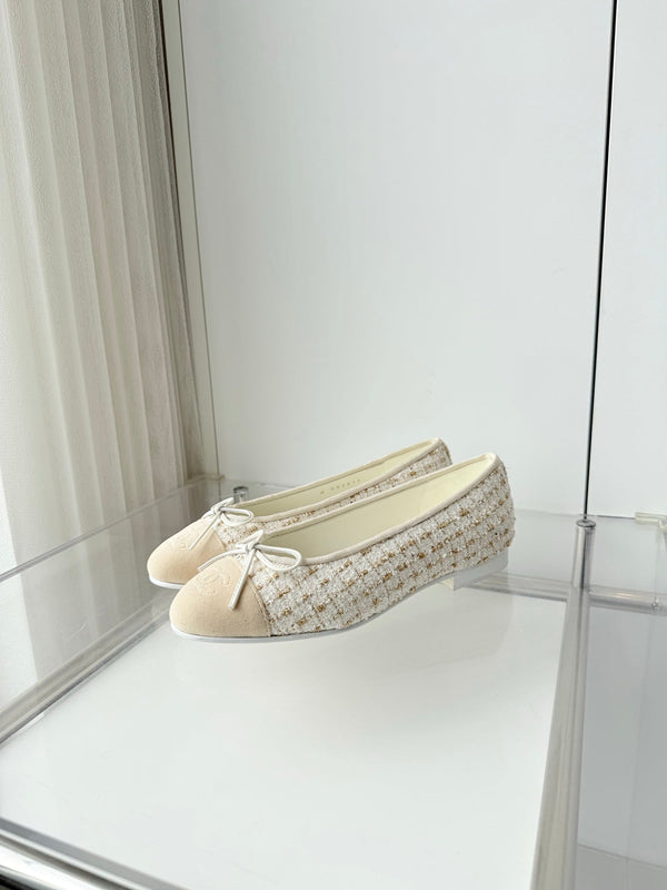 Chanel 2026 Ballet Flat Ivory Tweed Lambskin 697407