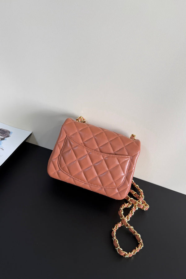 CC Flap Bag 17cm Brown Brick Sheepskin GHW 284820