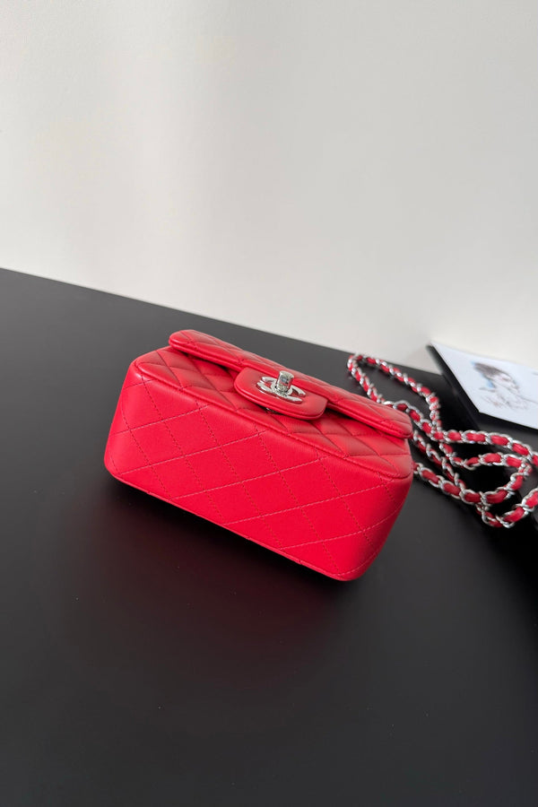 CC Flap Bag 17cm Red Sheepskin SHW 284828