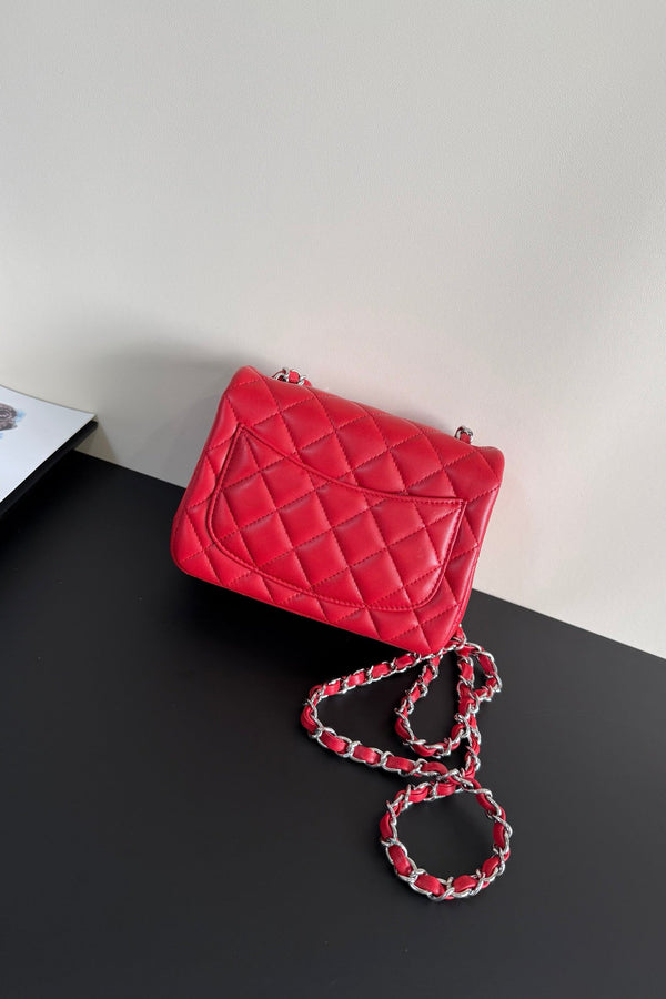 CC Flap Bag 17cm Red Sheepskin SHW 284828