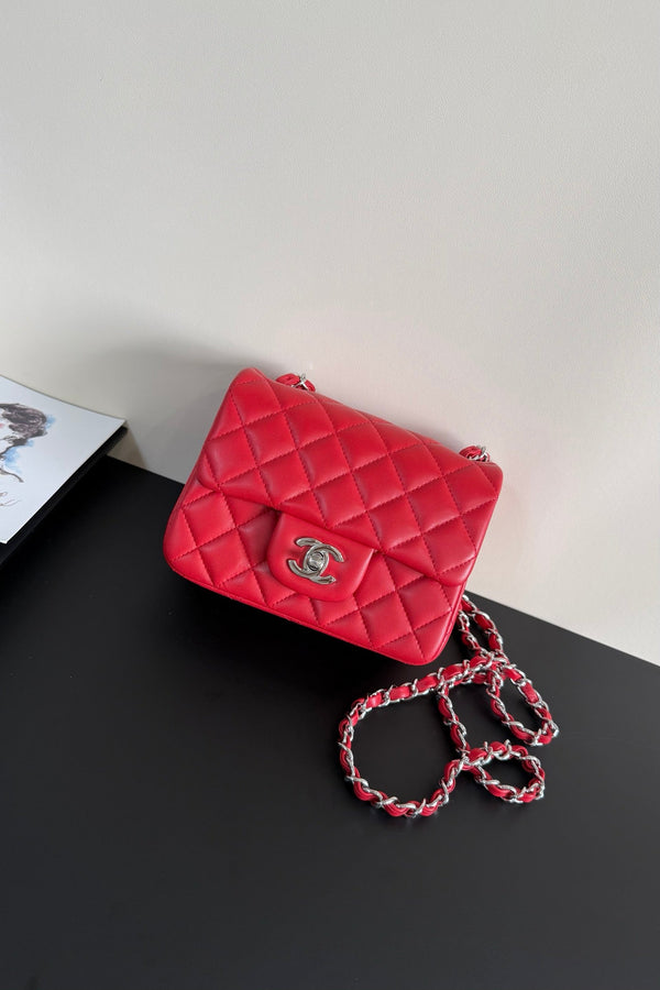 CC Flap Bag 17cm Red Sheepskin SHW 284828