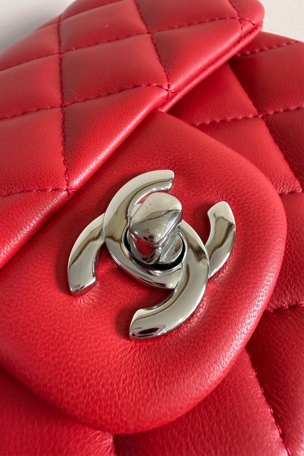 CC Flap Bag 17cm Red Sheepskin SHW 284828