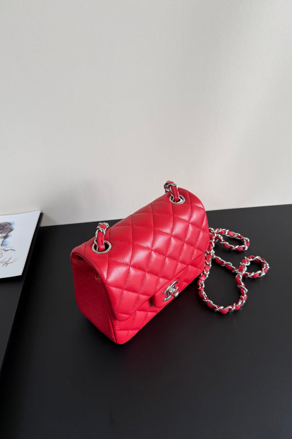 CC Flap Bag 17cm Red Sheepskin SHW 284828