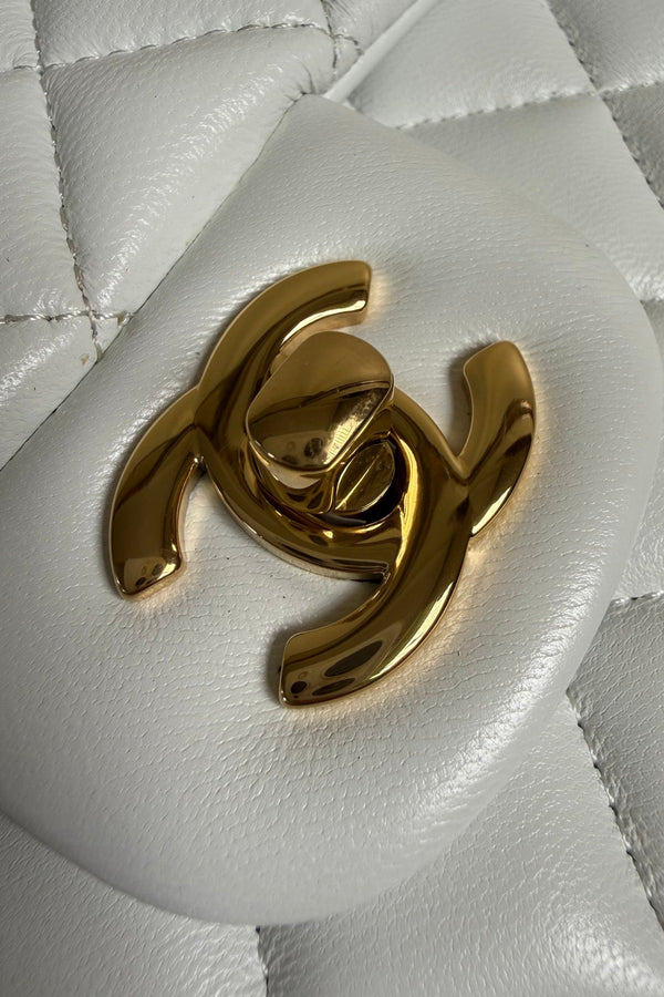 CC Flap Bag 17cm White Sheepskin GHW 284832