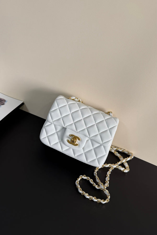 CC Flap Bag 17cm White Sheepskin GHW 284832