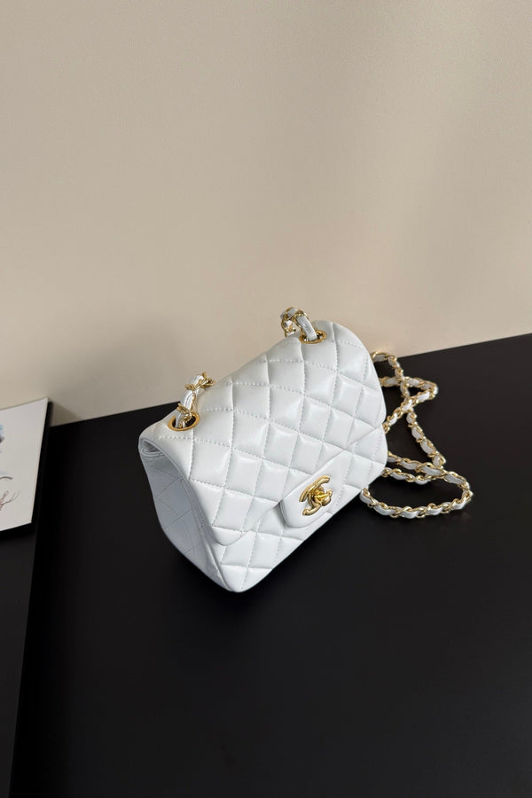 CC Flap Bag 17cm White Sheepskin GHW 284832