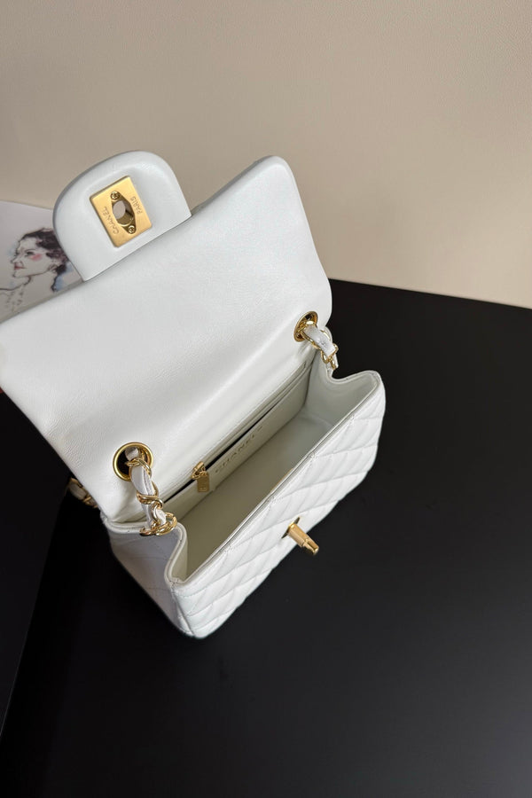 CC Flap Bag 17cm White Sheepskin GHW 284832