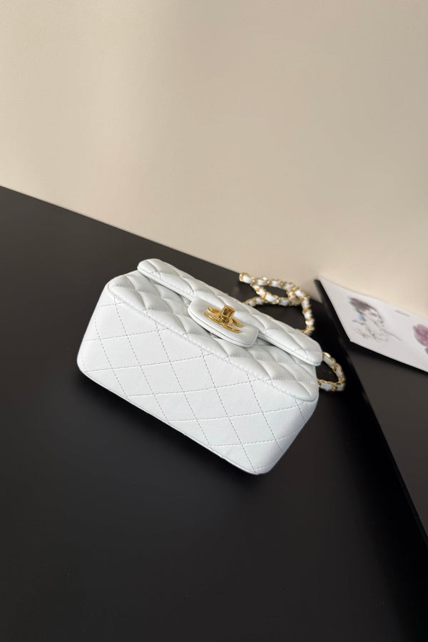 CC Flap Bag 17cm White Sheepskin GHW 284832