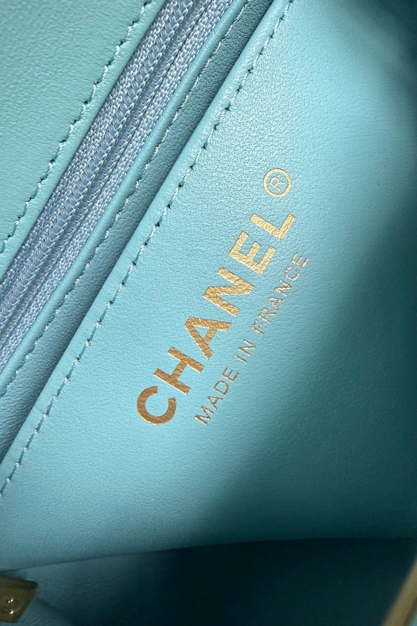 CC Flap Bag 17cm Light Blue Sheepskin GHW 284835