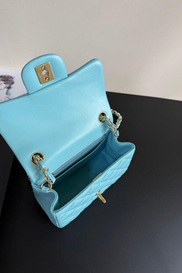 CC Flap Bag 17cm Light Blue Sheepskin GHW 284835