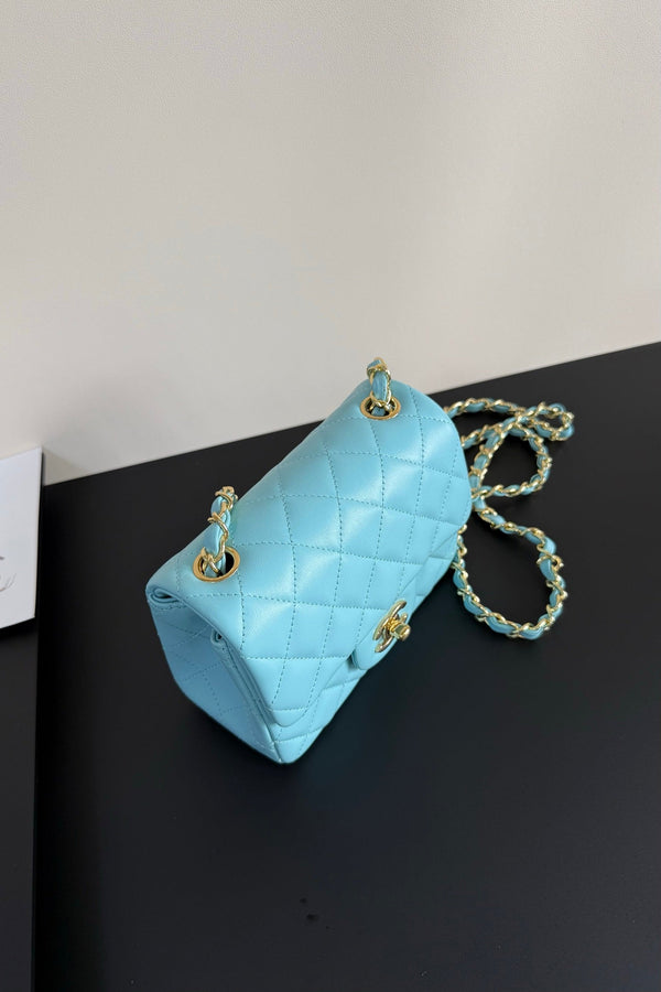 CC Flap Bag 17cm Light Blue Sheepskin GHW 284835