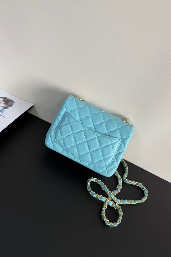 CC Flap Bag 17cm Light Blue Sheepskin GHW 284835