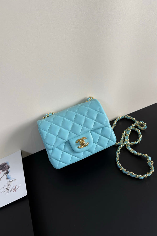 CC Flap Bag 17cm Light Blue Sheepskin GHW 284835