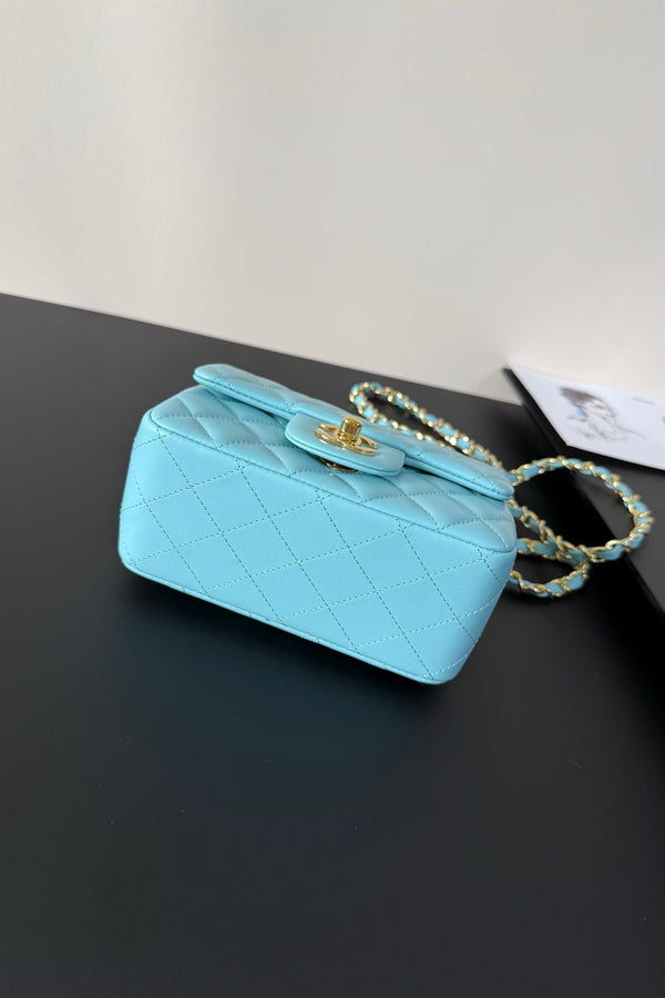 CC Flap Bag 17cm Light Blue Sheepskin GHW 284835