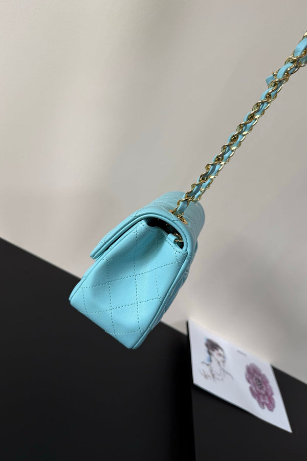 CC Flap Bag 17cm Light Blue Sheepskin GHW 284835