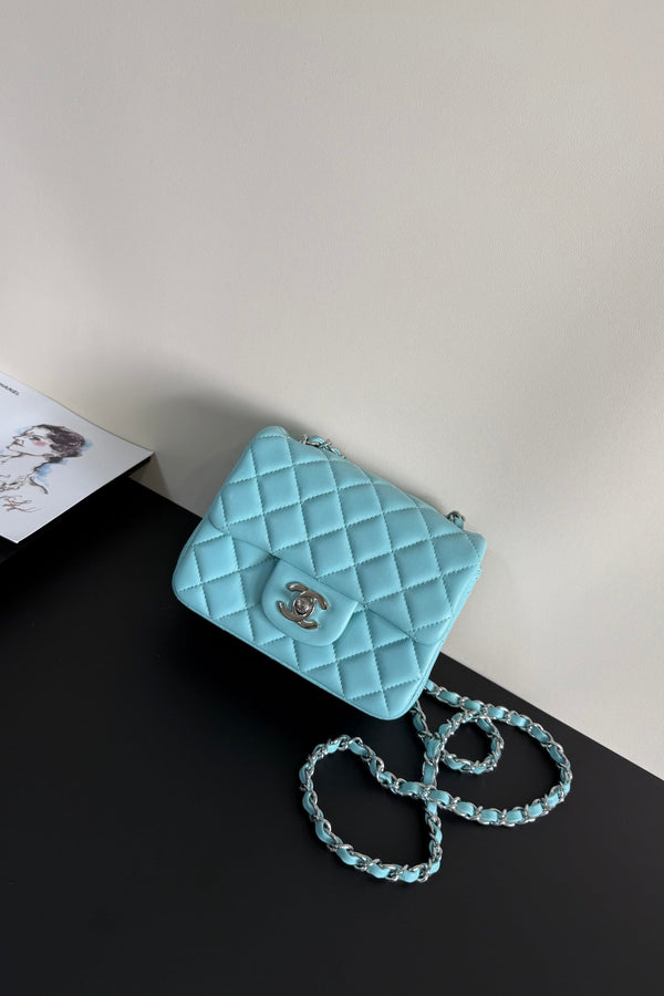 CC Flap Bag 17cm Light Blue Sheepskin SHW 284837