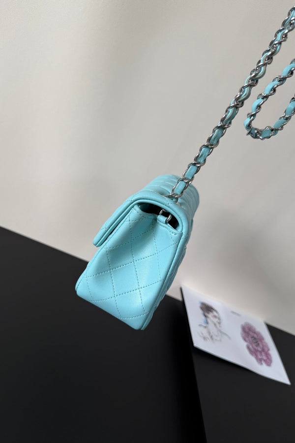 CC Flap Bag 17cm Light Blue Sheepskin SHW 284837