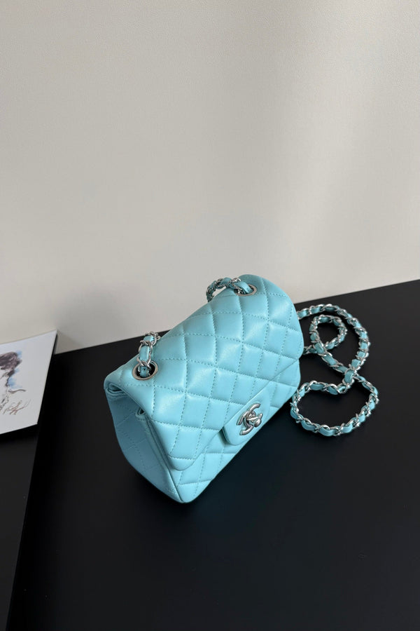 CC Flap Bag 17cm Light Blue Sheepskin SHW 284837