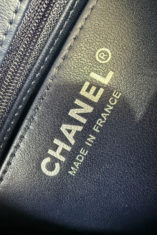 CC Flap Bag 17cm Navy Blue Sheepskin SHW 284839