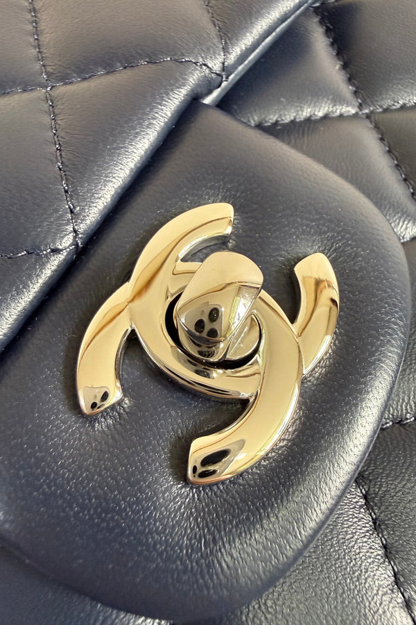 CC Flap Bag 17cm Navy Blue Sheepskin SHW 284839