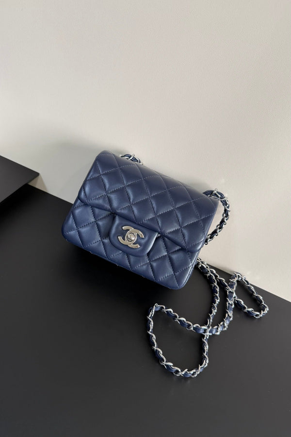 CC Flap Bag 17cm Navy Blue Sheepskin SHW 284839