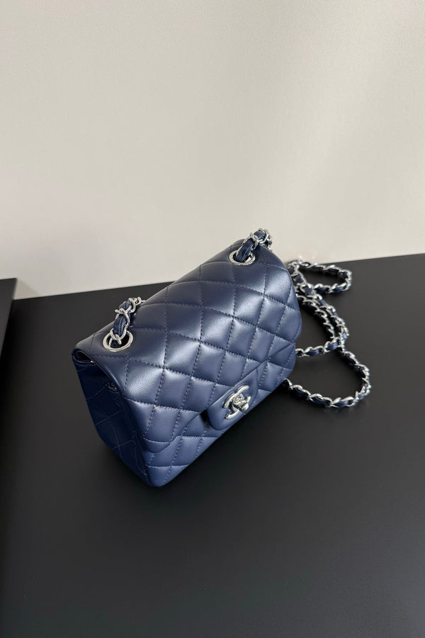 CC Flap Bag 17cm Navy Blue Sheepskin SHW 284839