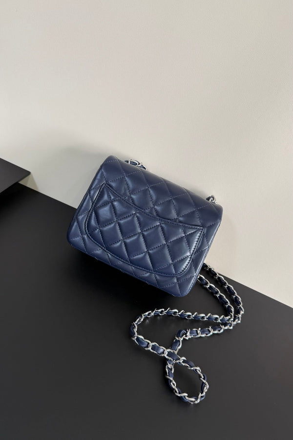 CC Flap Bag 17cm Navy Blue Sheepskin SHW 284839