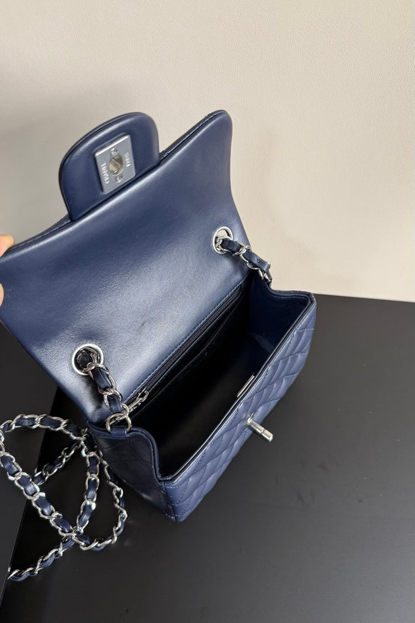 CC Flap Bag 17cm Navy Blue Sheepskin SHW 284839