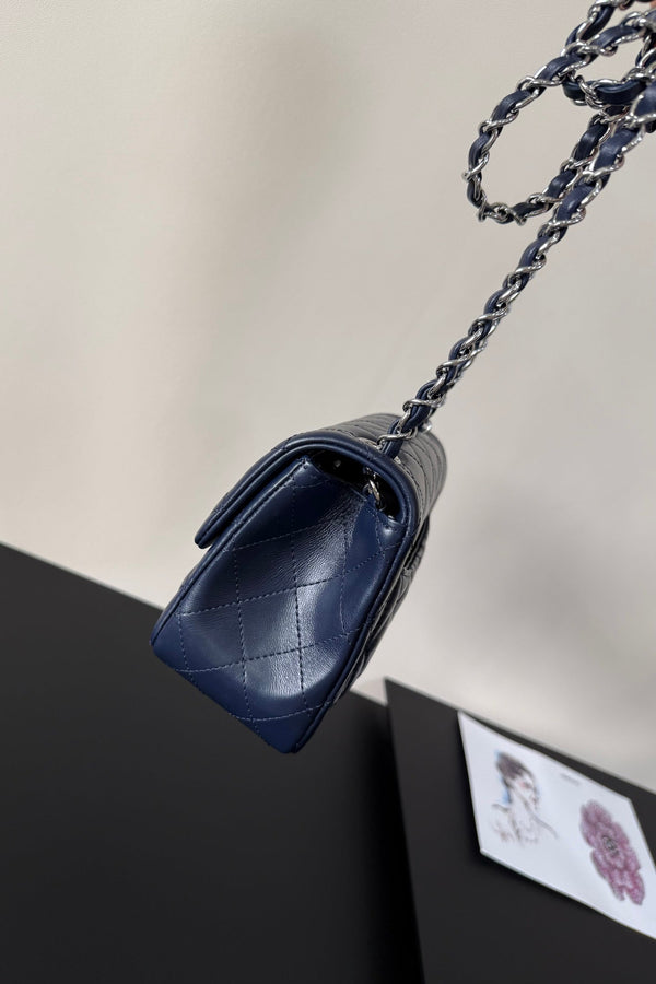 CC Flap Bag 17cm Navy Blue Sheepskin SHW 284839