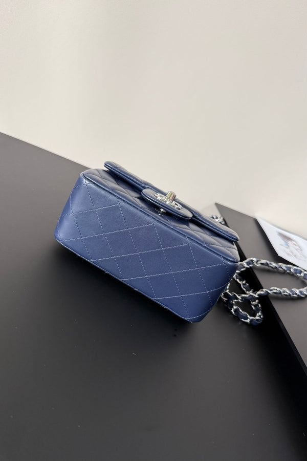 CC Flap Bag 17cm Navy Blue Sheepskin SHW 284839