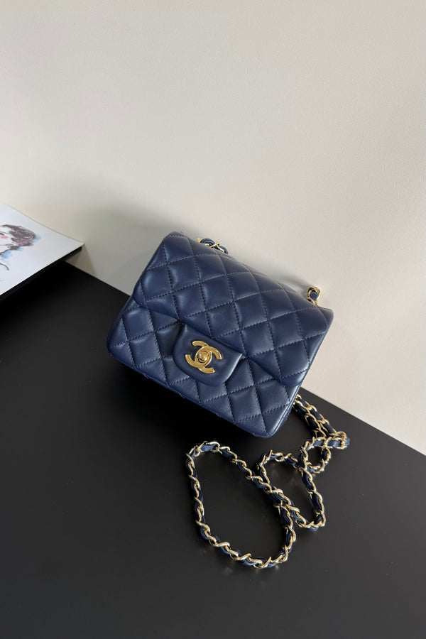 CC Flap Bag 17cm Navy Blue Sheepskin GHW 284841