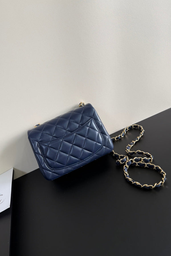 CC Flap Bag 17cm Navy Blue Sheepskin GHW 284841