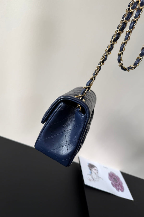 CC Flap Bag 17cm Navy Blue Sheepskin GHW 284841