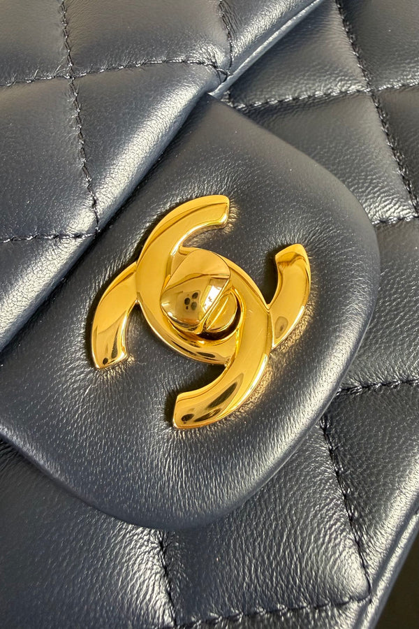 CC Flap Bag 17cm Navy Blue Sheepskin GHW 284841