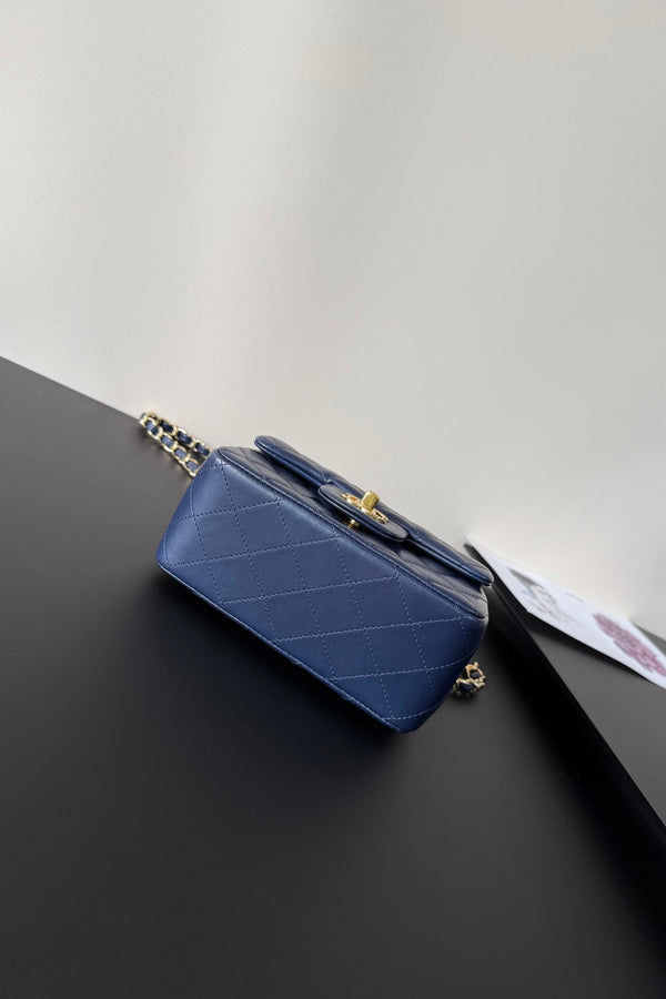 CC Flap Bag 17cm Navy Blue Sheepskin GHW 284841