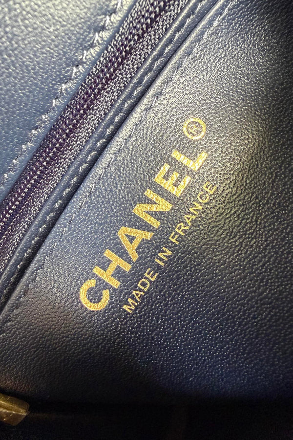 CC Flap Bag 17cm Navy Blue Sheepskin GHW 284841