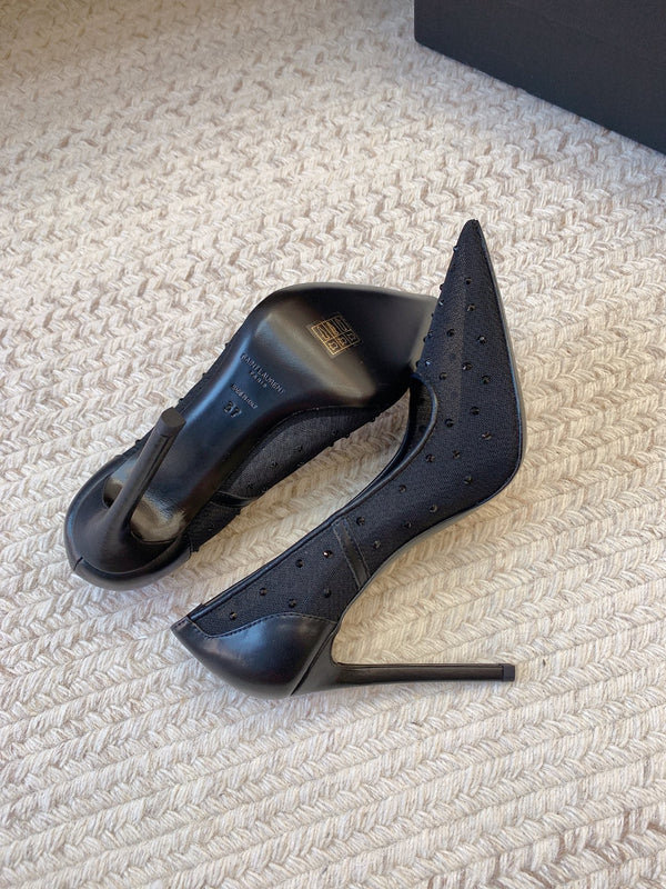 NORMA PUMPS IN BLACK MESH ATTACHED CRYSTALS